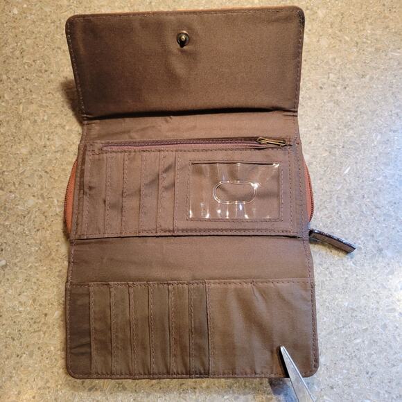 Born Concept b.o.c. Saddle Millstone Deluxe Fold Over Wallet Carved Faux Leather - Picture 3 of 5